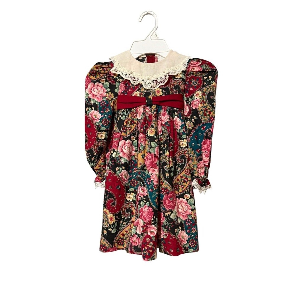 Ruth Of Carolina Floral Prairie Dress Girls 3T Lace Collar Vintage USA